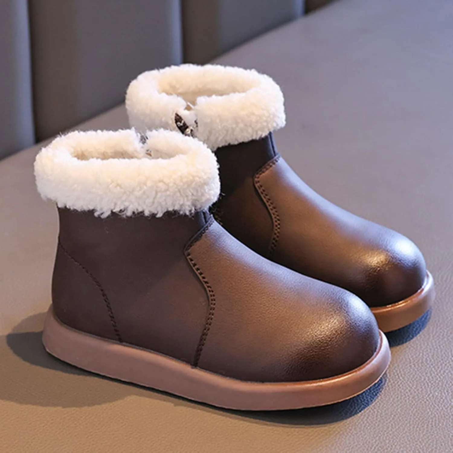 Girls Fuzzy Warm Short Boots with Furry Faux F𝘂r 𝗟ining Winter Thick Bootie Shoes for Toddler Shoes Lightweight
