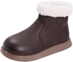 Girls Fuzzy Warm Short Boots with Furry Faux F𝘂r 𝗟ining Winter Thick Bootie Shoes for Toddler Shoes Lightweight