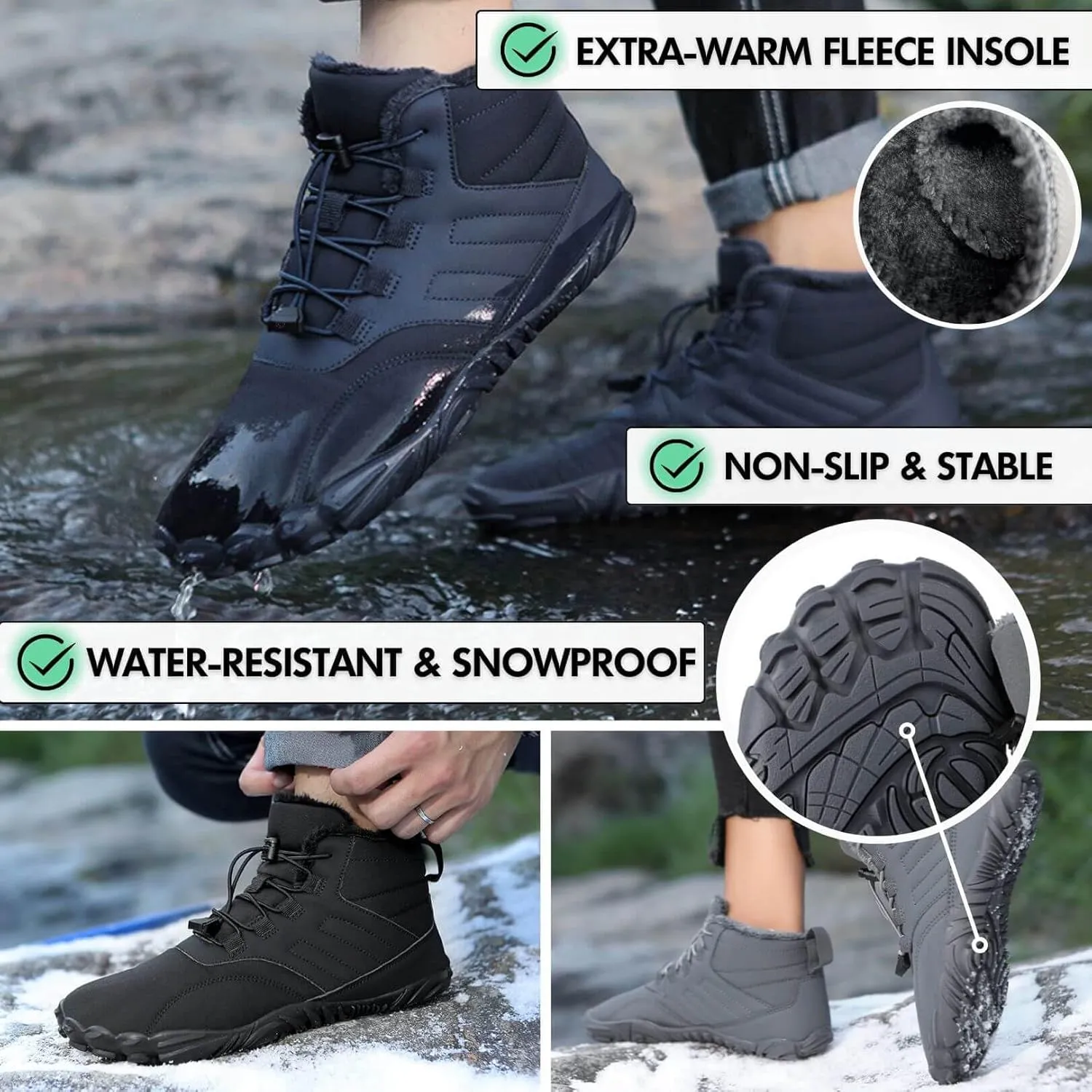 Glacia Barefoot Shoes Women Men, 2025 New Winter Warm Comfortable Non-Slip Barefoot Boots