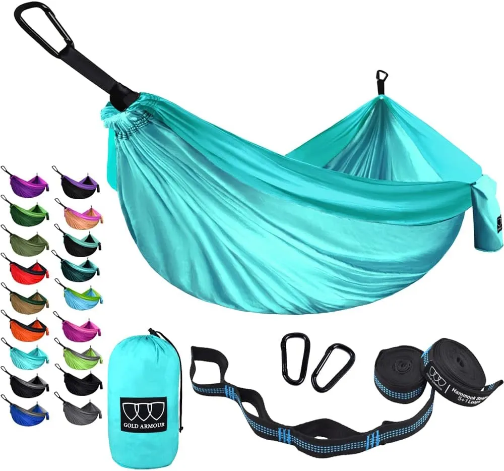 Gold Armour Camping Hammock - Portable Hammock Single Hammock Camping Accessories Gear for Outdoor Indoor Adult Kids, USA Based Brand (Seafoam)