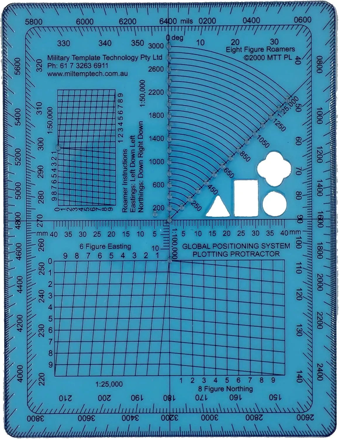GPS Plotting Protractor for Military map Marking, Angle Measurements and GPS Accurate map Plotting for Outdoor Navigation, Hiking, Orienteering and Survival.