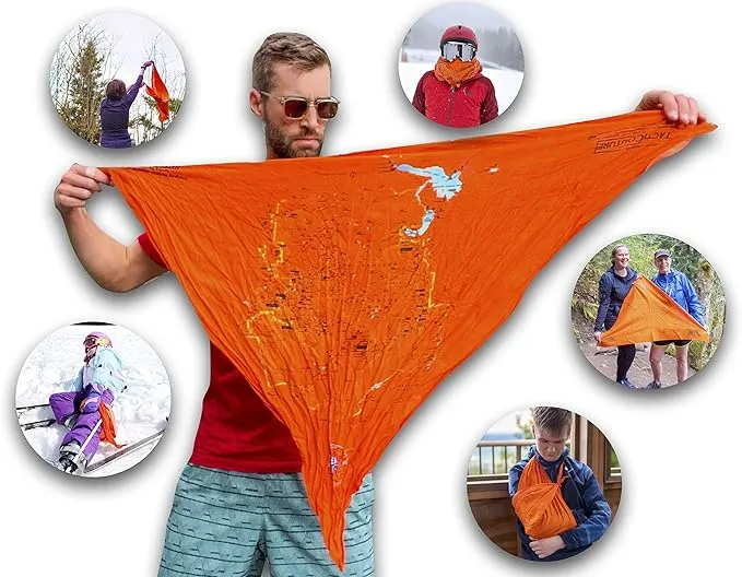 Grand Canyon National Park Map Survival Bandana - Ultra-Light Emergency Navigation Scarf - Lightweight Signal Blaze Orange Lightweight Hiking Camping