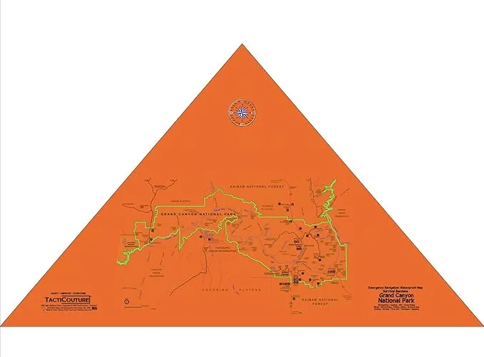 Grand Canyon National Park Map Survival Bandana - Ultra-Light Emergency Navigation Scarf - Lightweight Signal Blaze Orange Lightweight Hiking Camping