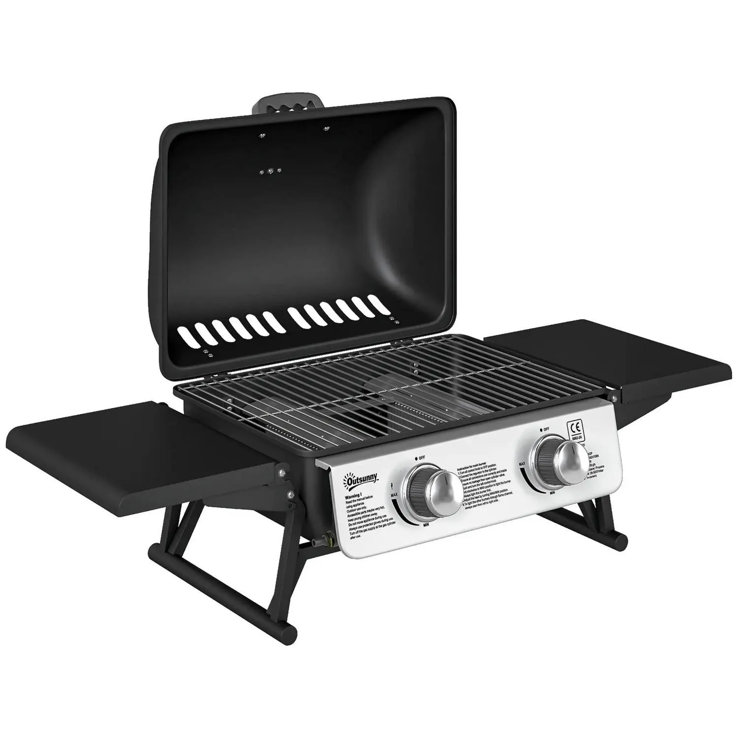 Grease Burner Tables, Tray For Grill Party Built-in Cooking Garden Portable Foldable Black Barbecue BBQ 5.6KW, 2 Premium finish Thermometer, With Lid, Picnic Gas Client satisfaction Camping Outdoor Outsunny Tabletop Side