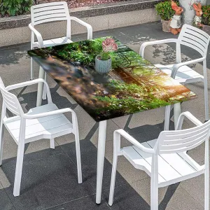 Green Grey Brown Fitted Table Cover for Square Tables Waterfall in Deep Forest Scenery Tablecloth ?Suitable for Camping Party and Picnic Landscape Fits up 4 Foot Tables