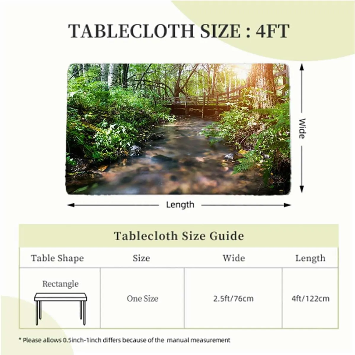Green Grey Brown Fitted Table Cover for Square Tables Waterfall in Deep Forest Scenery Tablecloth ?Suitable for Camping Party and Picnic Landscape Fits up 4 Foot Tables