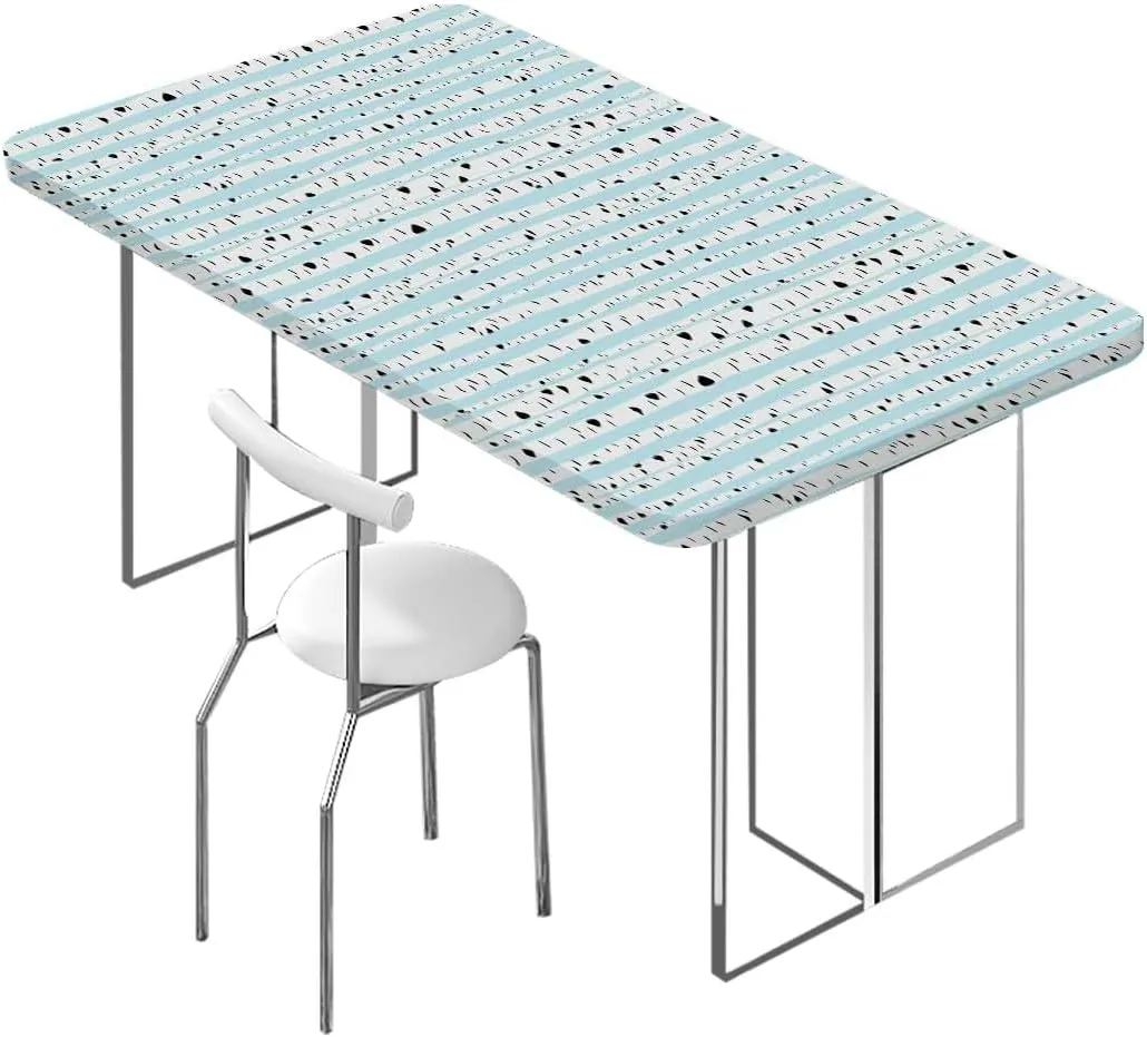 Green Grey Rectangular Table Covers, Dense Tree Formation White Fall Birch Trees Polyester Fitted Waterproof Outdoor Tablecloth Protector with Elastic Forest Fits up 4 Foot Tables