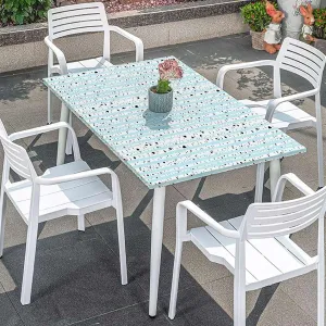 Green Grey Rectangular Table Covers, Dense Tree Formation White Fall Birch Trees Polyester Fitted Waterproof Outdoor Tablecloth Protector with Elastic Forest Fits up 4 Foot Tables