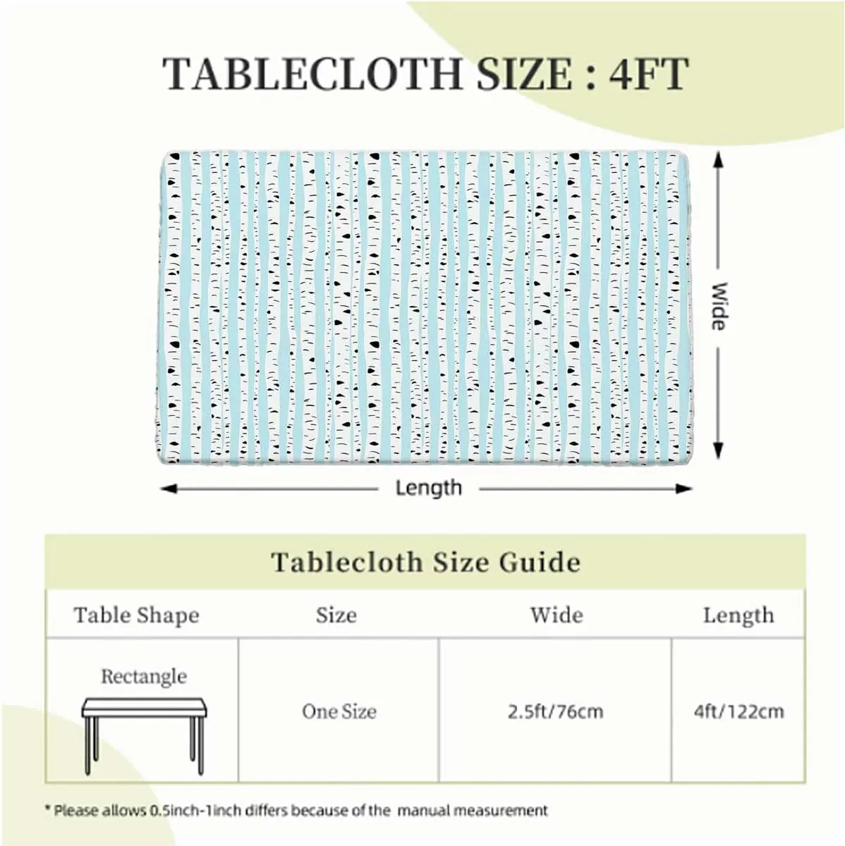 Green Grey Rectangular Table Covers, Dense Tree Formation White Fall Birch Trees Polyester Fitted Waterproof Outdoor Tablecloth Protector with Elastic Forest Fits up 4 Foot Tables