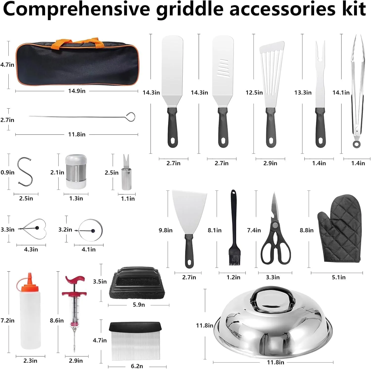 Griddle Accessories Kit for Blackstone and Camp Chef, 45 PCS Upgraded Flat Top Grill Accessories, Household Griddle Spatula Set with Enlarged Spatulas, Basting Cover, Scraper, for Outdoor