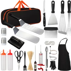 Griddle Accessories Kit,Flat Top Grill Tools for Beginners with Enlarged Spatulas&Thermometer,Griddle Accessories for Outdoor Cooking, Camping,Hibachi&Tailgating with Storage Bag