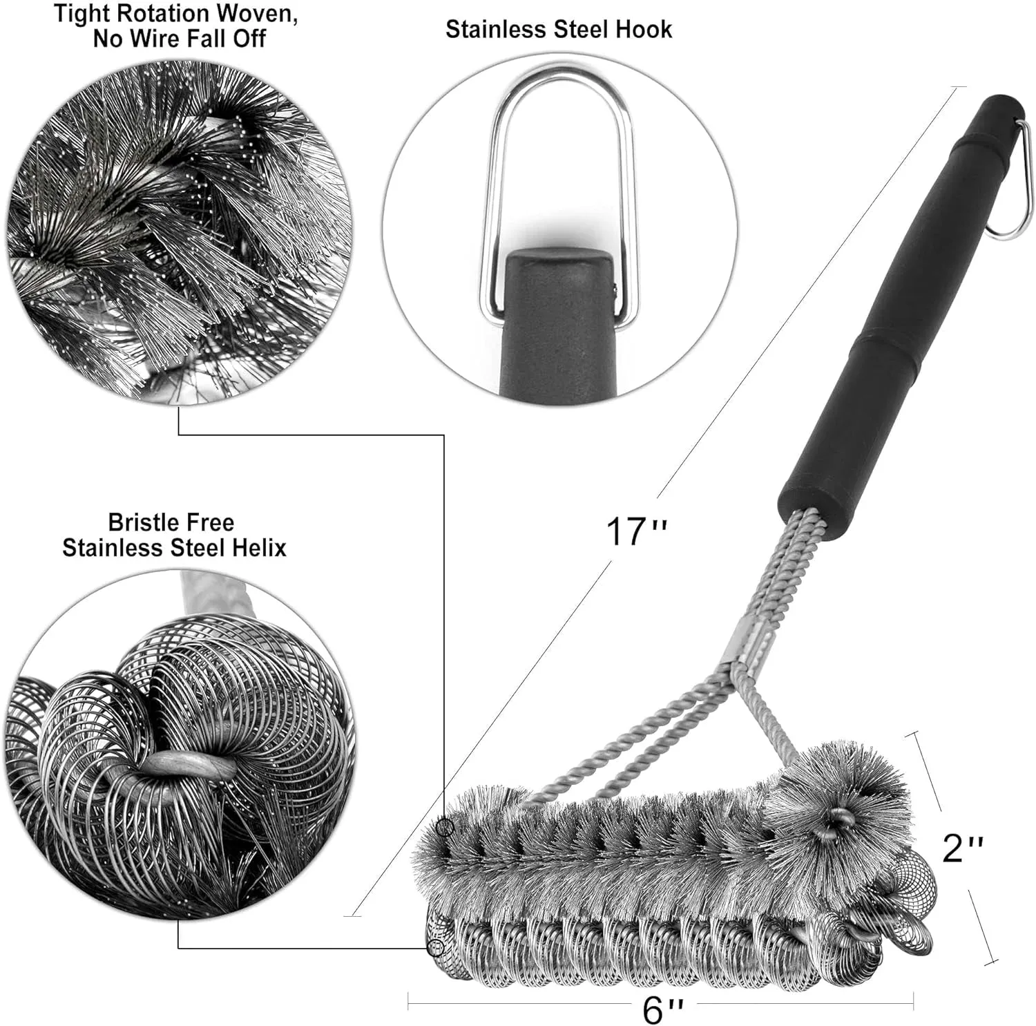 Grill Brush Bristle Free & Wire Combined BBQ Brush - Safe & Efficient Grill Cleaning Brush- 17" Grill Cleaner Brush for Gas/Porcelain/Charbroil Grates - BBQ Accessories Gifts for Men