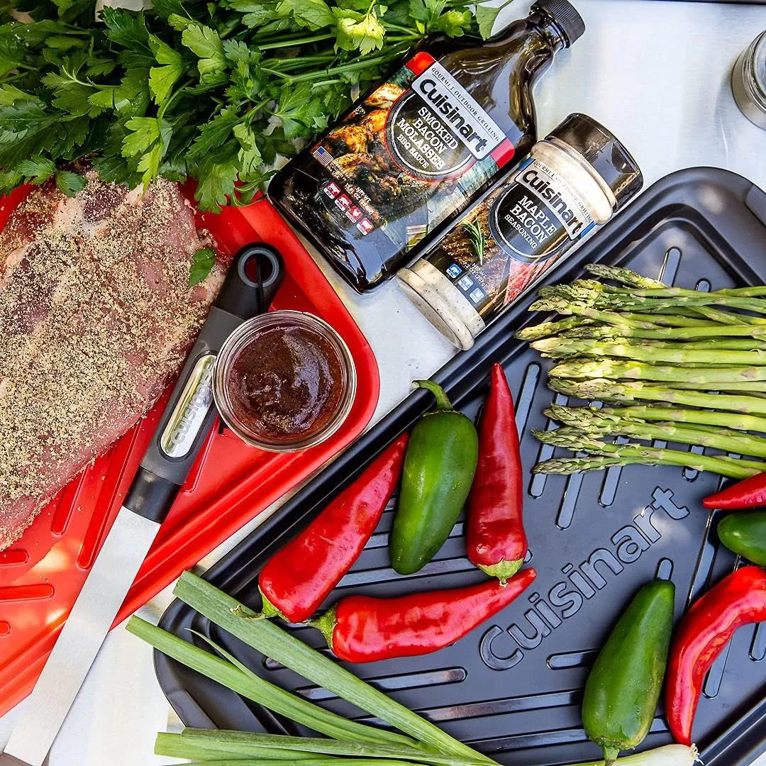 Grilling Prep & Serve Trays, 17X10.5 Inch BBQ Trays Safe for Food Handling, 2 Dishwasher Safe Nesting Trays Black & Red, Perfect Grilling Tray for Cooked & Raw Meat, Fits 6 Burgers