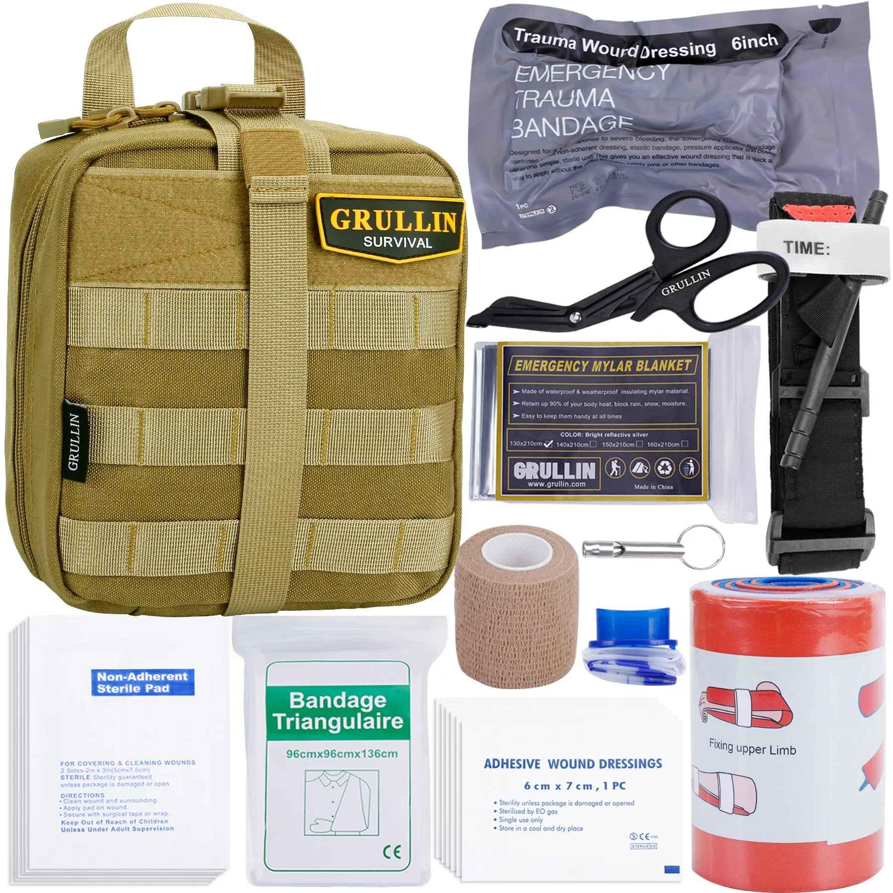 GRULLIN IFAK Trauma First Aid Kit, Tactical Molle Military Emergency Set