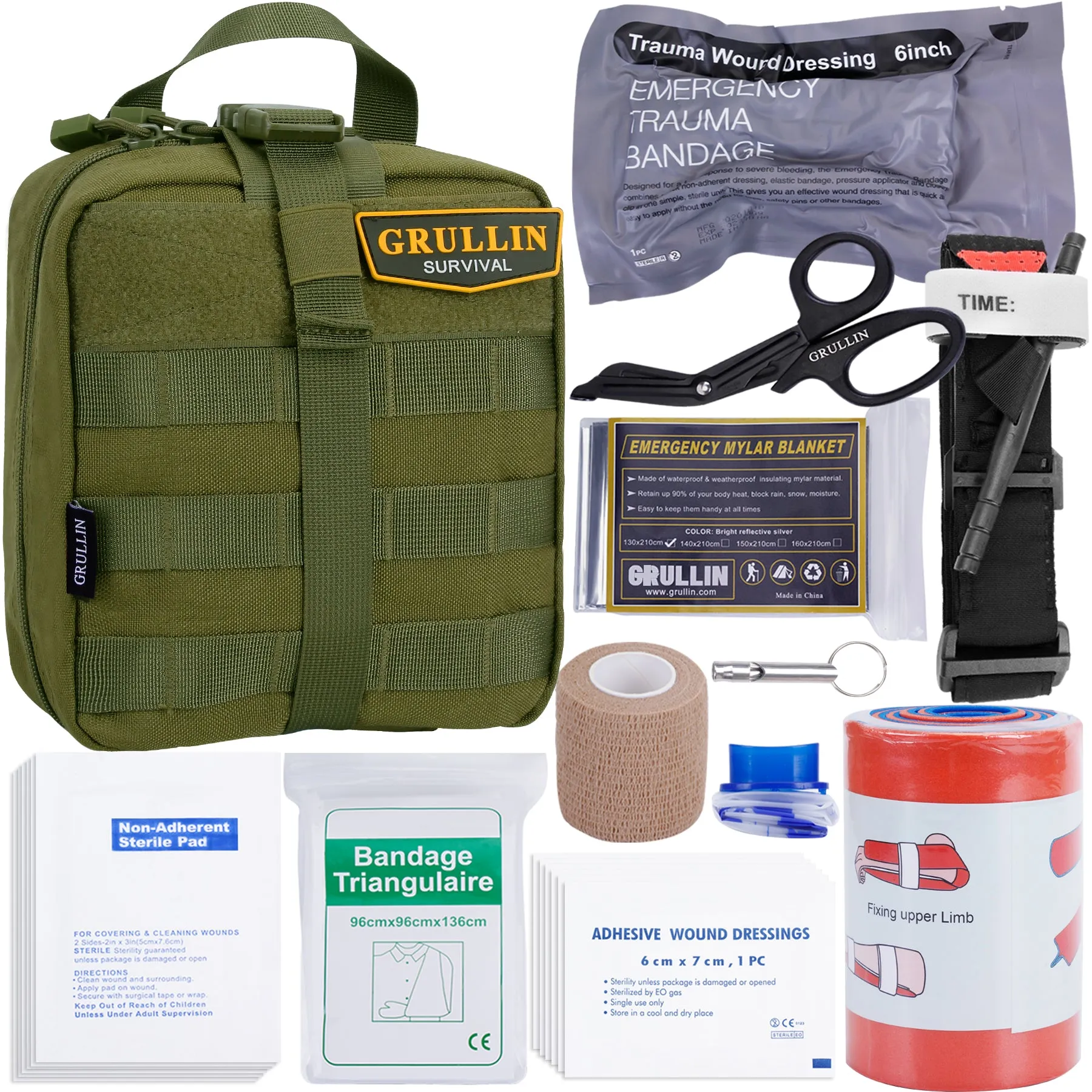 GRULLIN IFAK Trauma First Aid Kit, Tactical Molle Military Emergency Set