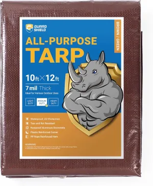 GUARD SHIELD Brown/Green Tarp 10x12 Feet Medium Duty Outdoor Waterproof Multi Purpose Poly Tarps Cover 7mil