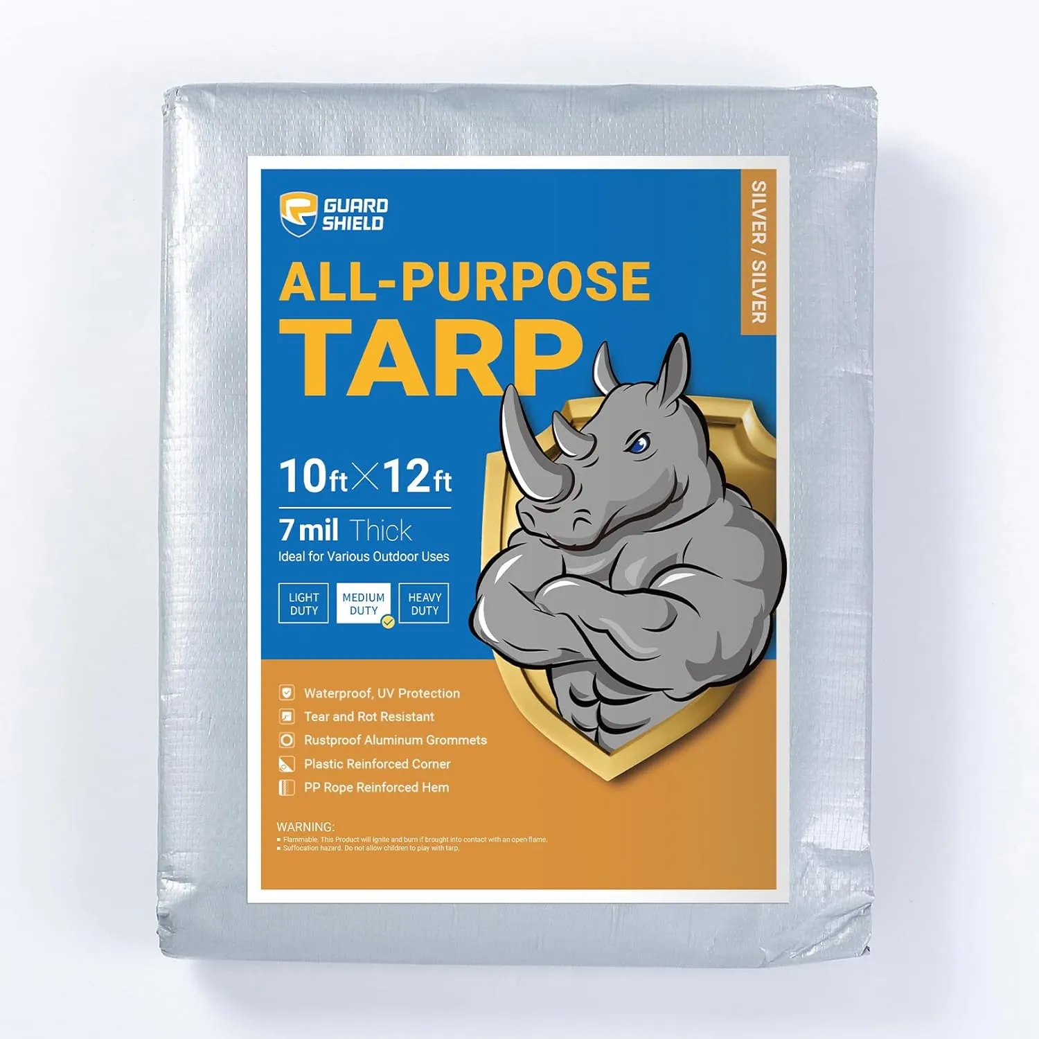 GUARD SHIELD Silver Tarp Waterproof 10x12 Feet Medium Duty All Purpose Poly Tarps Cover 7mil