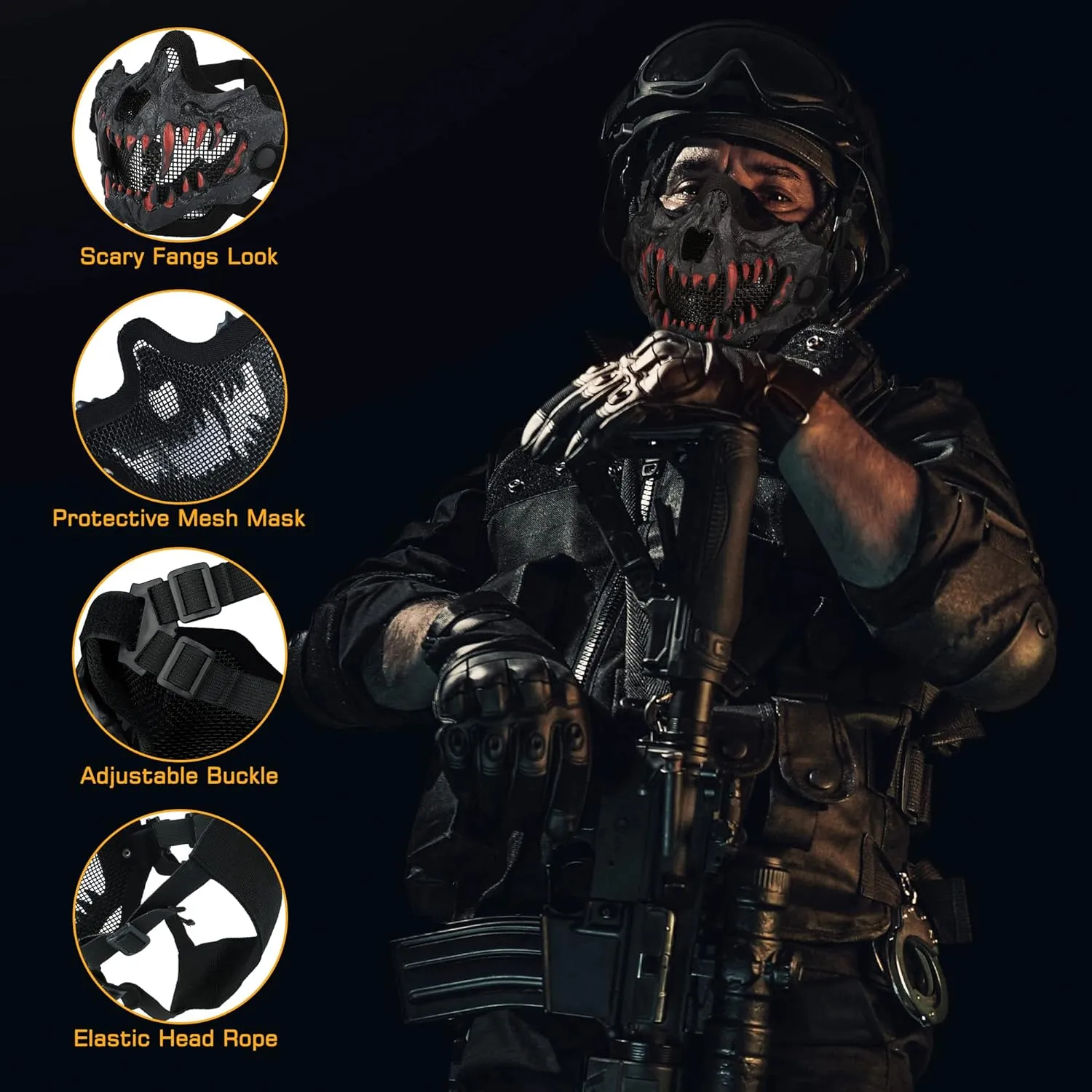 Guayma Airsoft Half Face Skull Masks Tactical Face Protection Mesh Mask for Halloween Cosplay Paintball CS Games