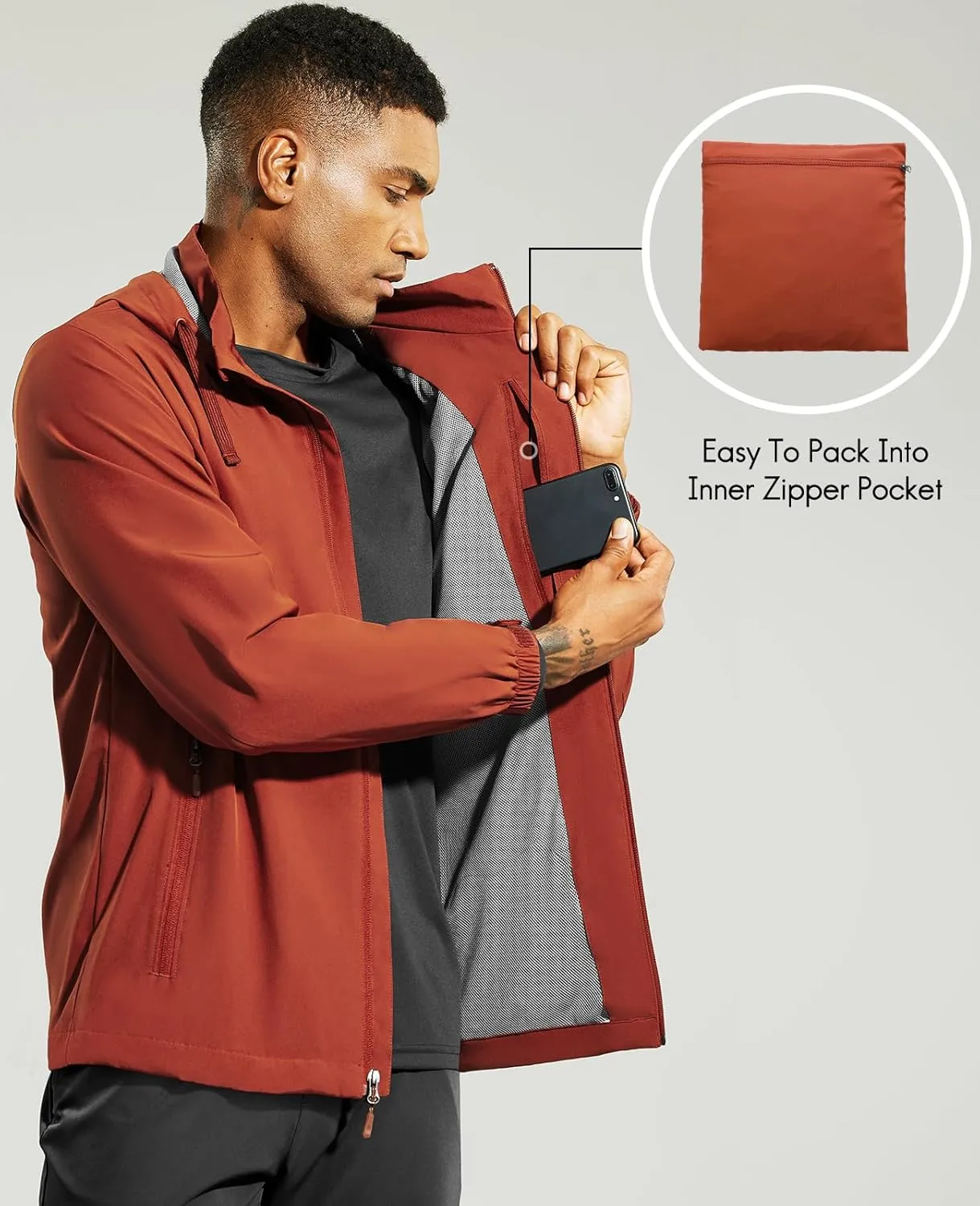 Haimont Men’s Packable Windbreaker with Hood Lightweight Windproof Water Resistant Hooded Jacket for Running Hiking Travel