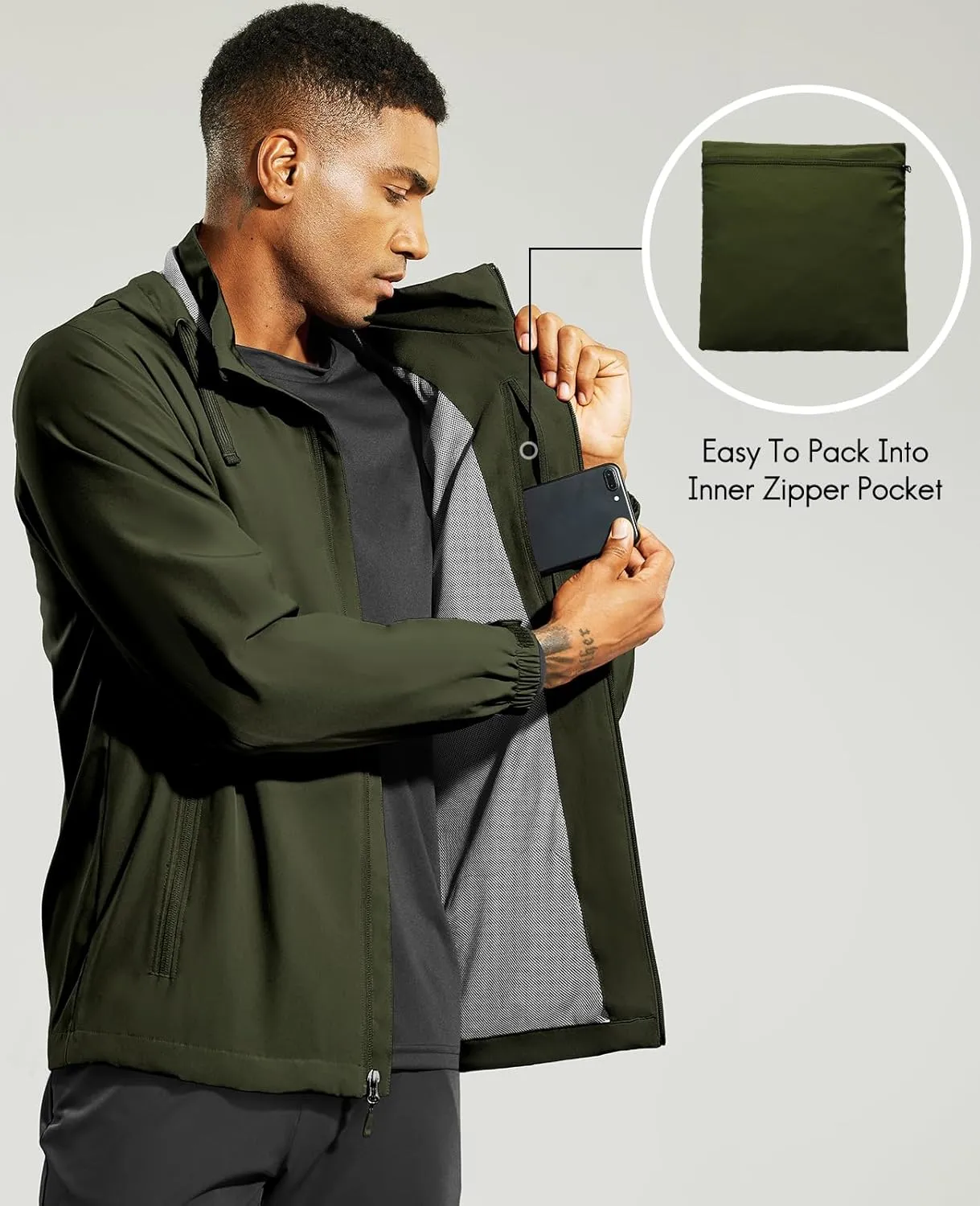 Haimont Men’s Packable Windbreaker with Hood Lightweight Windproof Water Resistant Hooded Jacket for Running Hiking Travel
