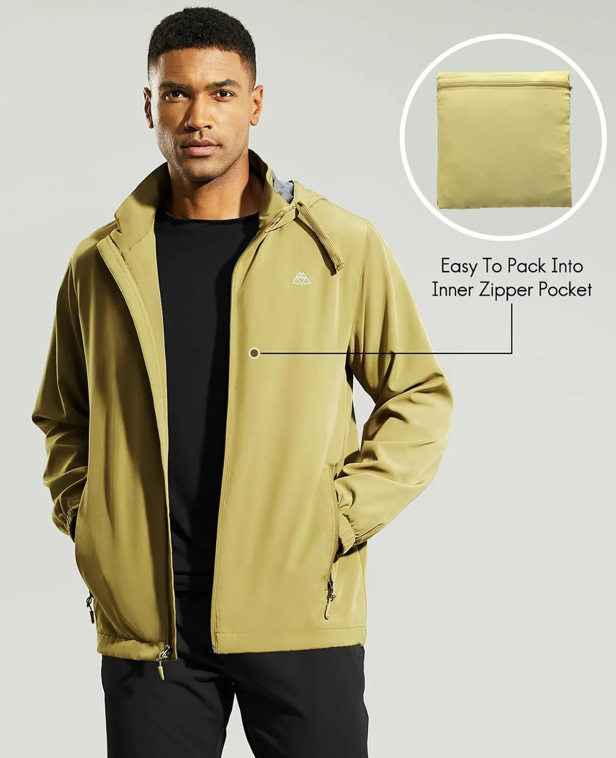 Haimont Men’s Packable Windbreaker with Hood Lightweight Windproof Water Resistant Hooded Jacket for Running Hiking Travel