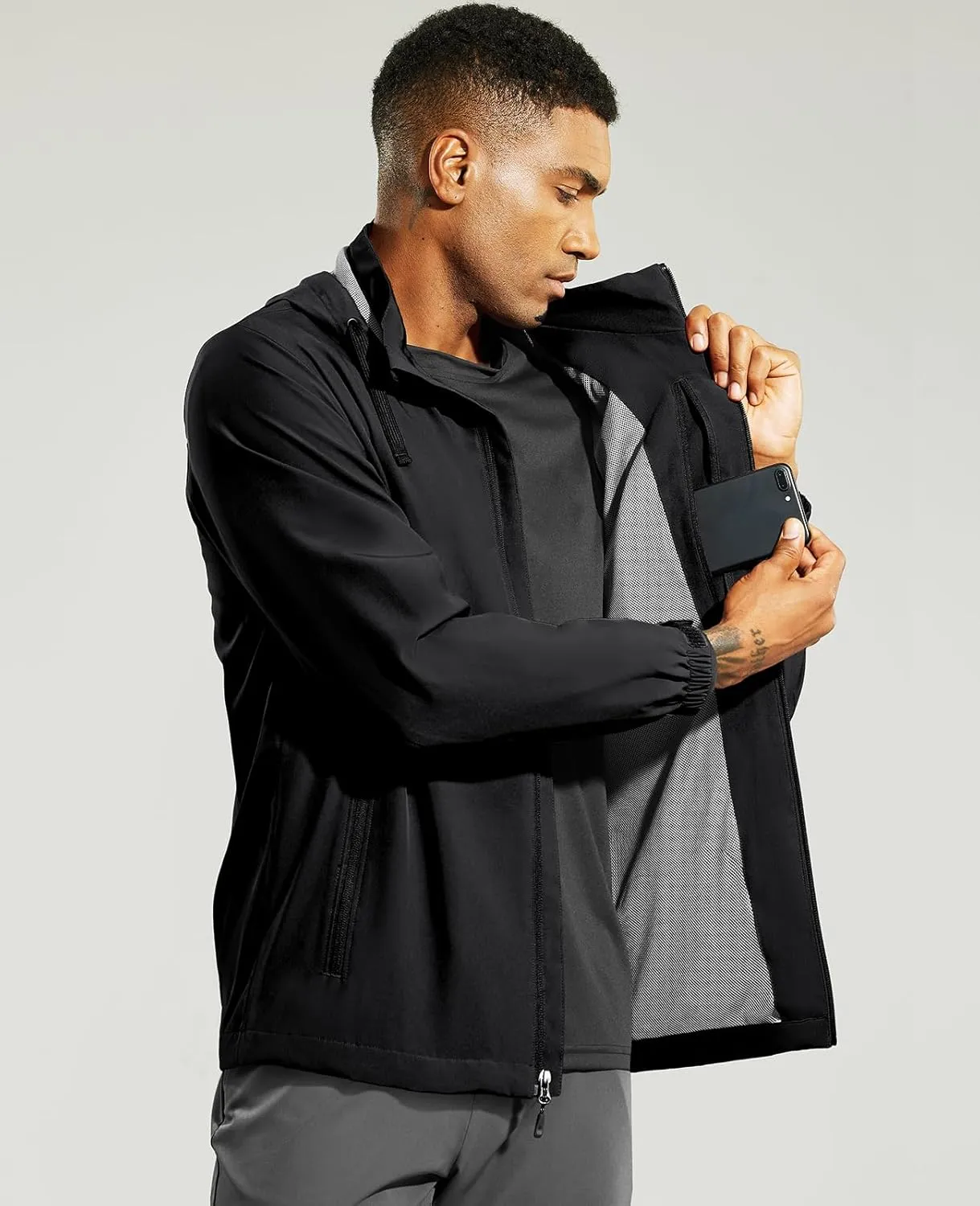 Haimont Men’s Packable Windbreaker with Hood Lightweight Windproof Water Resistant Hooded Jacket for Running Hiking Travel