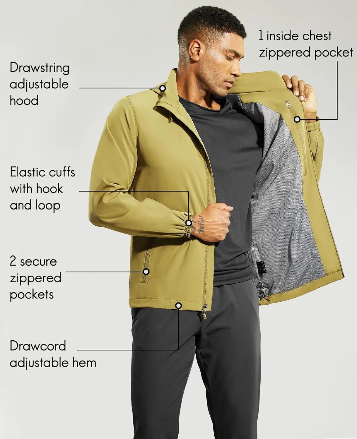 Haimont Men’s Packable Windbreaker with Hood Lightweight Windproof Water Resistant Hooded Jacket for Running Hiking Travel
