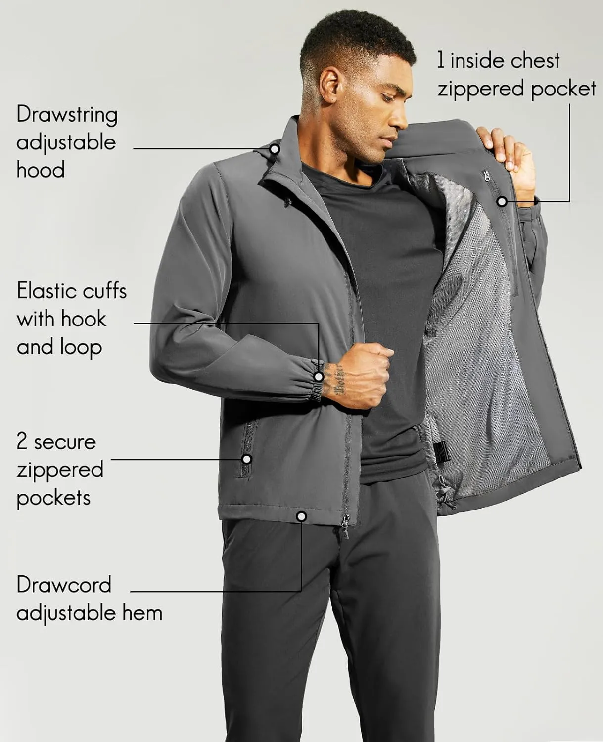 Haimont Men’s Packable Windbreaker with Hood Lightweight Windproof Water Resistant Hooded Jacket for Running Hiking Travel