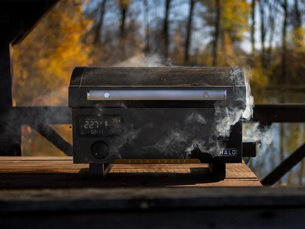 HALO Prime300 Countertop Pellet Grill | Rechargeable Battery Powered Pellet Grill | Cordless | Outdoor Kitchen, Camping and Tailgate Ready (300)