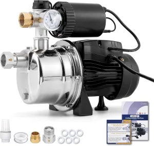 Hanchen 2-IN-1 Water Pressure Booster Pump System for Home with Pressure Tank Automatic, 1050 GPH Self-Priming Shallow Well Jet Pump 110V with Water Flow Switch Water Pressure Switch