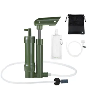Hand Pump Water Filter 3-Stage Camping Water Purifier with 500ml Storage Water Bag