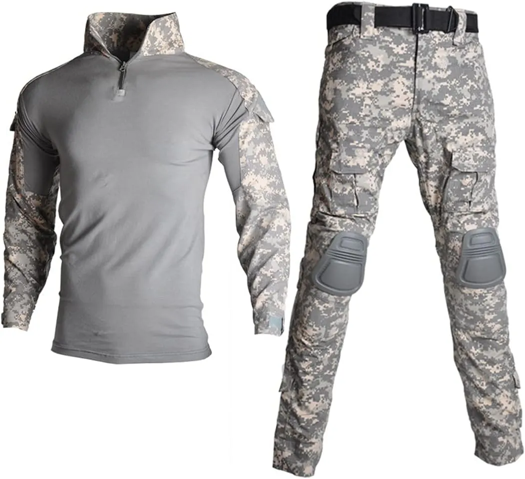 HARGLESMAN Men's Tactical Military Suits Long Sleeve Fitting Amry Uniforms Combat Shirt and Pants with Knee Pads