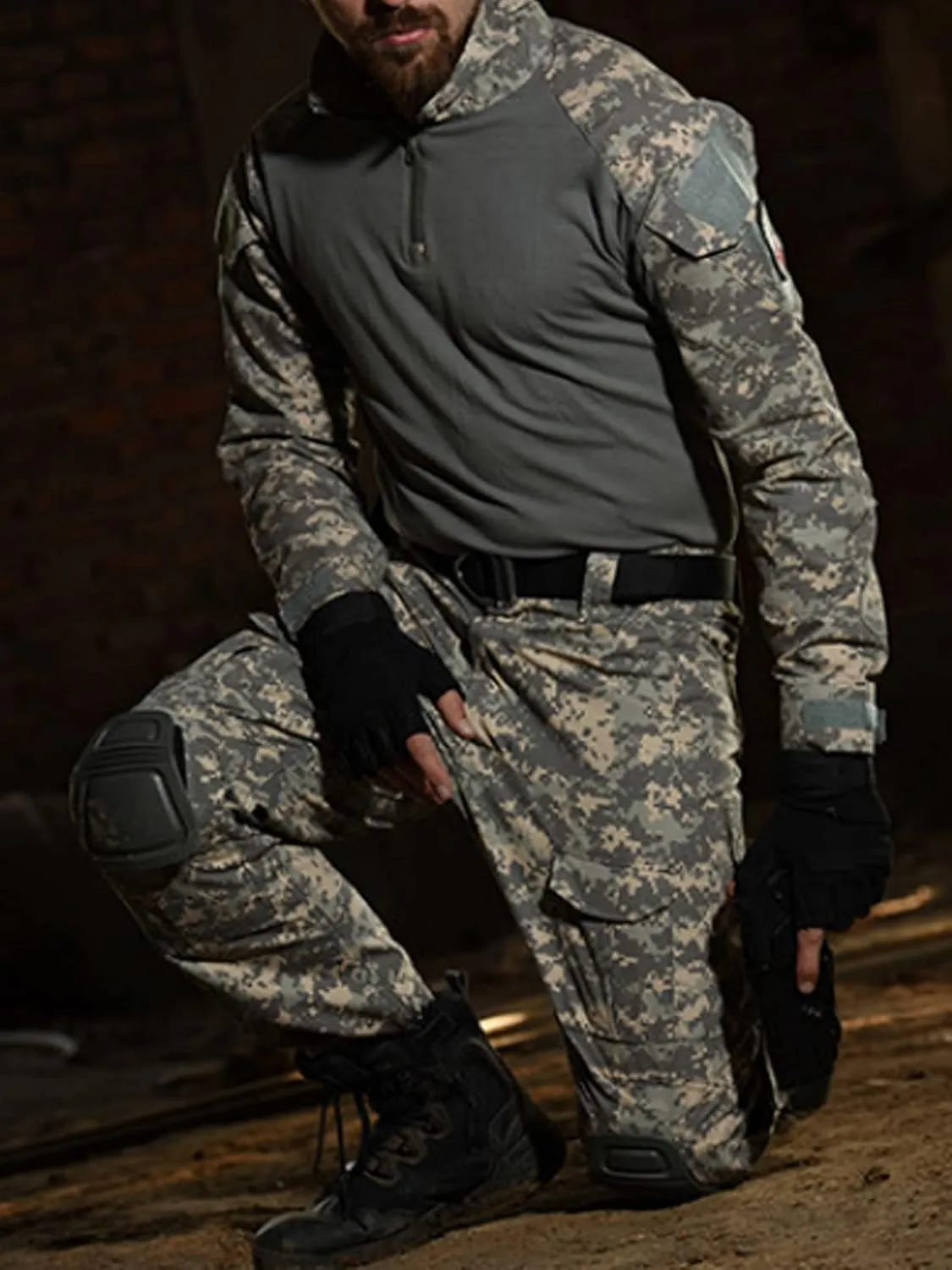 HARGLESMAN Men's Tactical Military Suits Long Sleeve Fitting Amry Uniforms Combat Shirt and Pants with Knee Pads