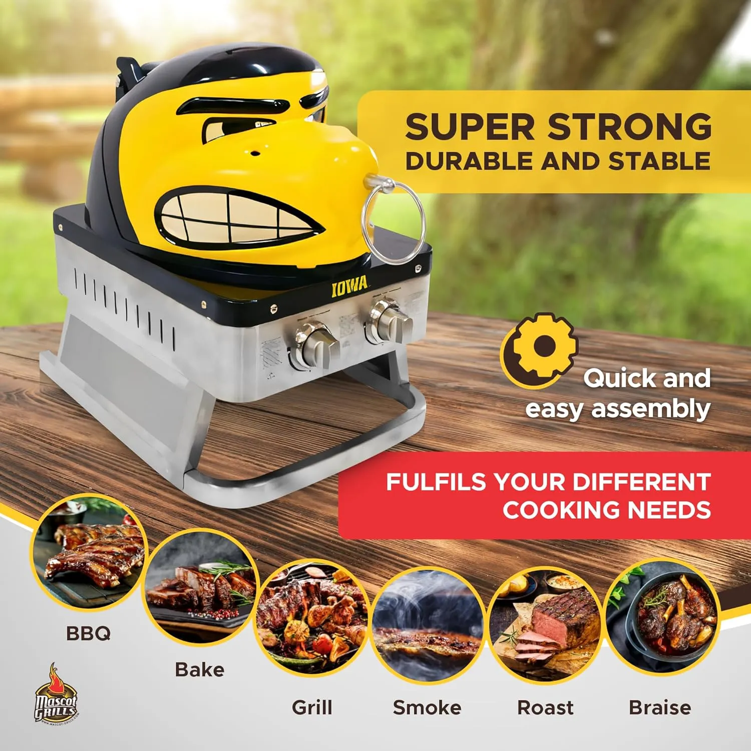 Hawkeye Portable Propane Gas Grill, 16,000 BTU Tabletop Barbecue with 2 Burners, Dual Temp Control for Tailgating, RV, Backyard BBQ, and Camping
