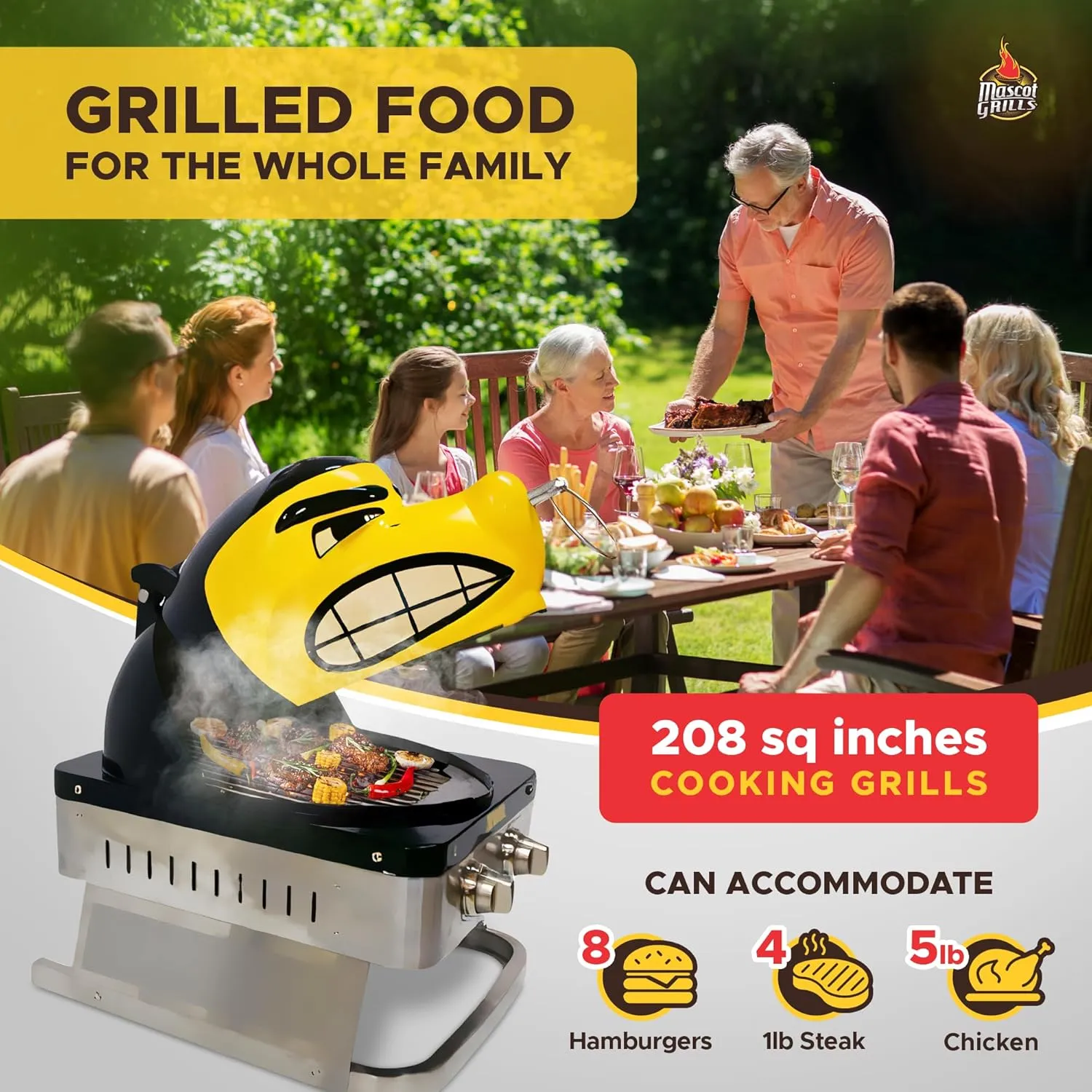 Hawkeye Portable Propane Gas Grill, 16,000 BTU Tabletop Barbecue with 2 Burners, Dual Temp Control for Tailgating, RV, Backyard BBQ, and Camping