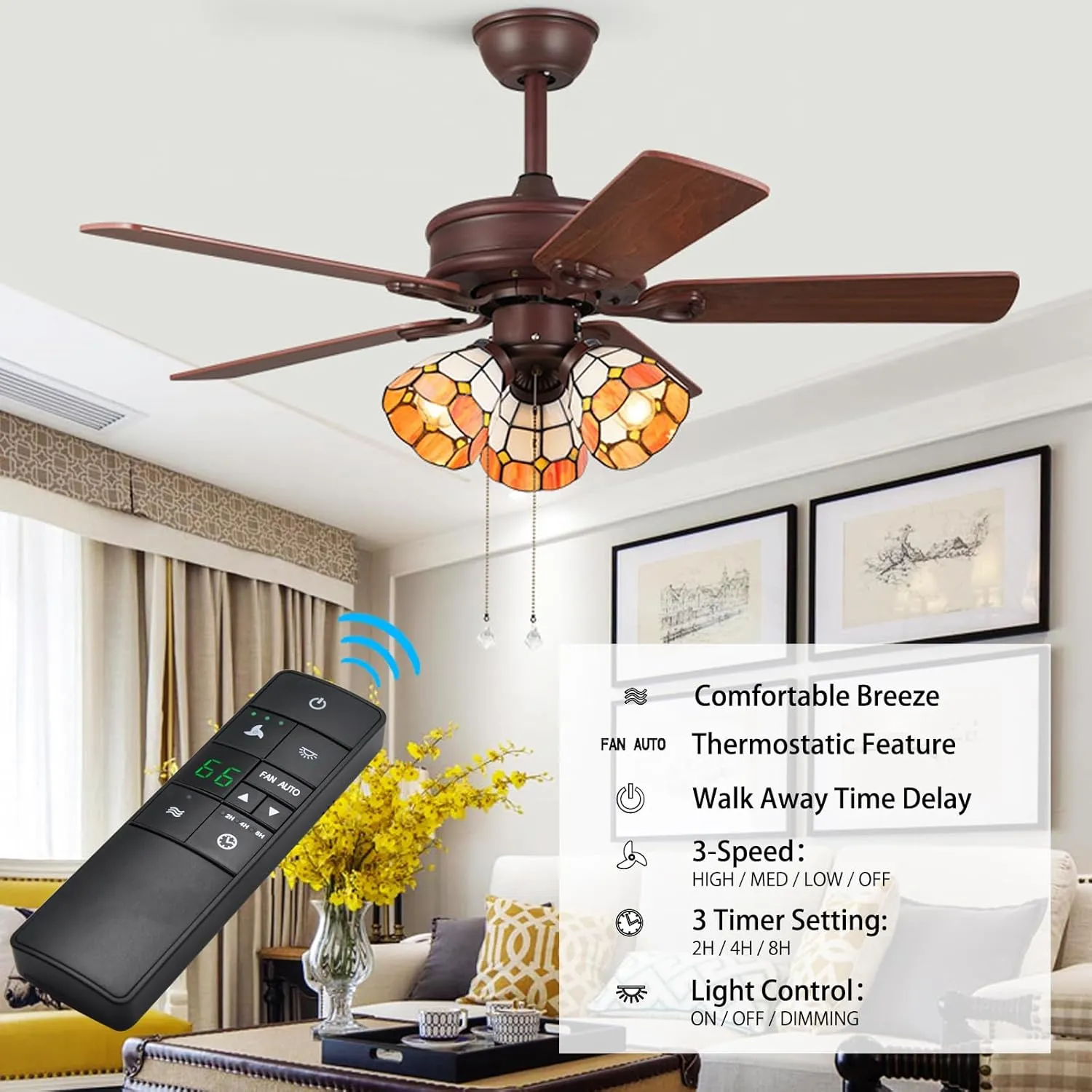 HD3 Thermostatic Ceiling Fan Remote Control Kit with Holder for Home Hampton Bay Decorators Collection Hunter, Multi-Function w/Timer Light Dimmer, Universal for 3-Speed 120V AC Ceiling Fans