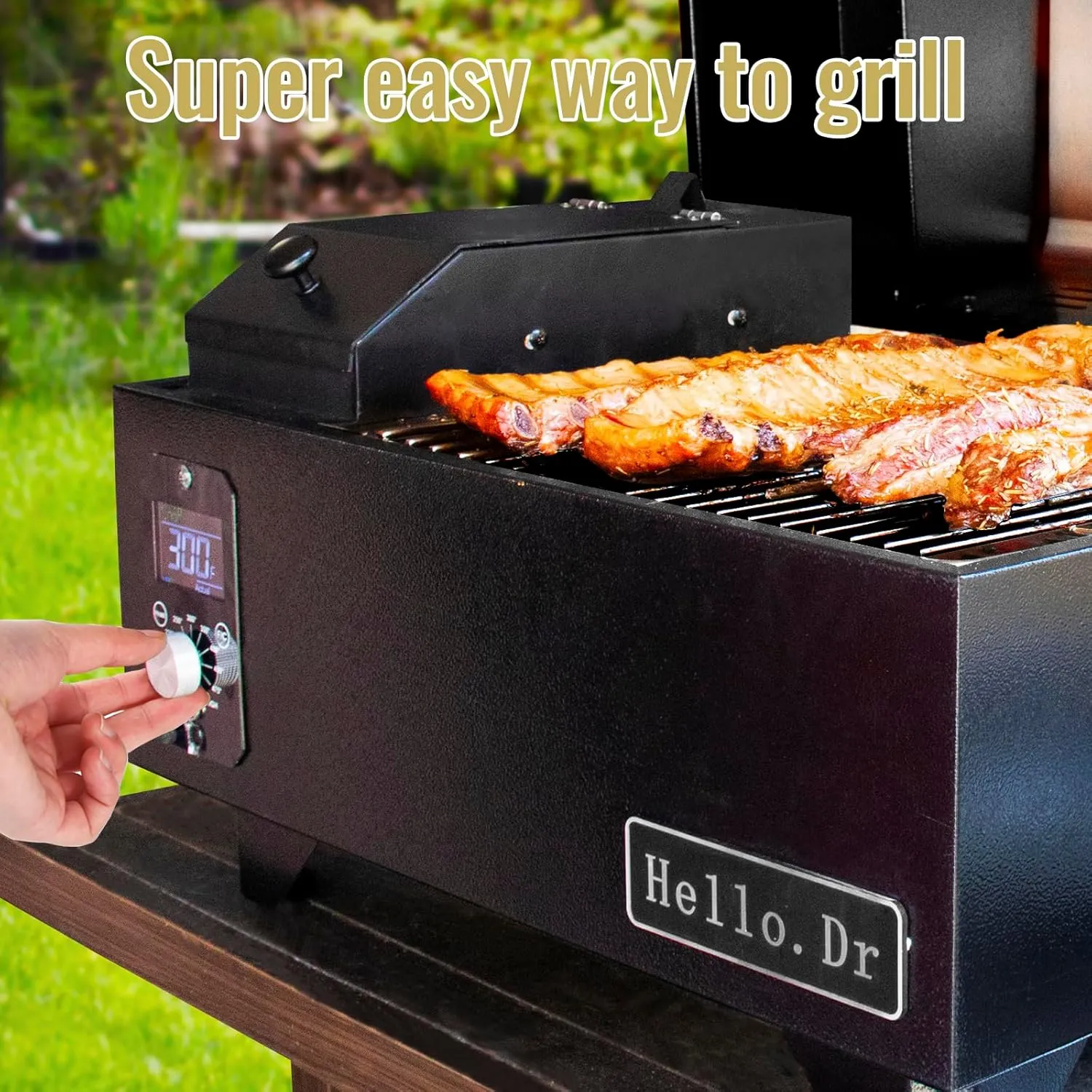 Hello.Dr Pellet Grill, Portable Pellet Smoker, Smoker Grill with Digital Control, LED Screen, Meat Probe, Portable pellet Grills for BBQ, Smoke, Bake and Roast, RV Camping,Black
