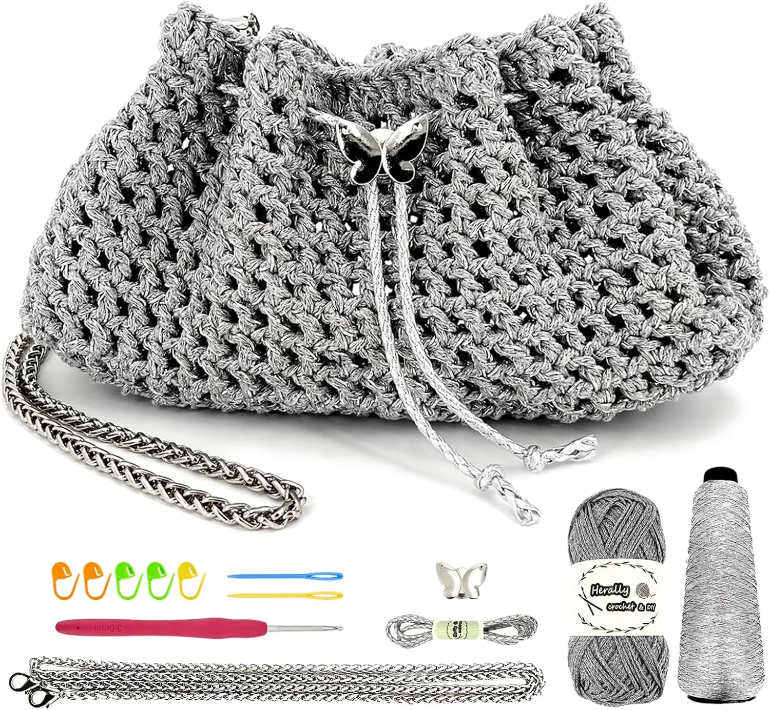 Herally Beginners Crochet Kit DIY Bag for Women - Include Yarn, Hook and Accessory - with Step by Step Video Tutorials