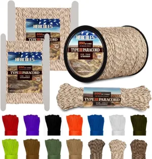 HERCULES Type III Paracord 550 Paracord Rope Parachute Cord, 1000' Camo Paracord for Survival Paracord, Survival Cord