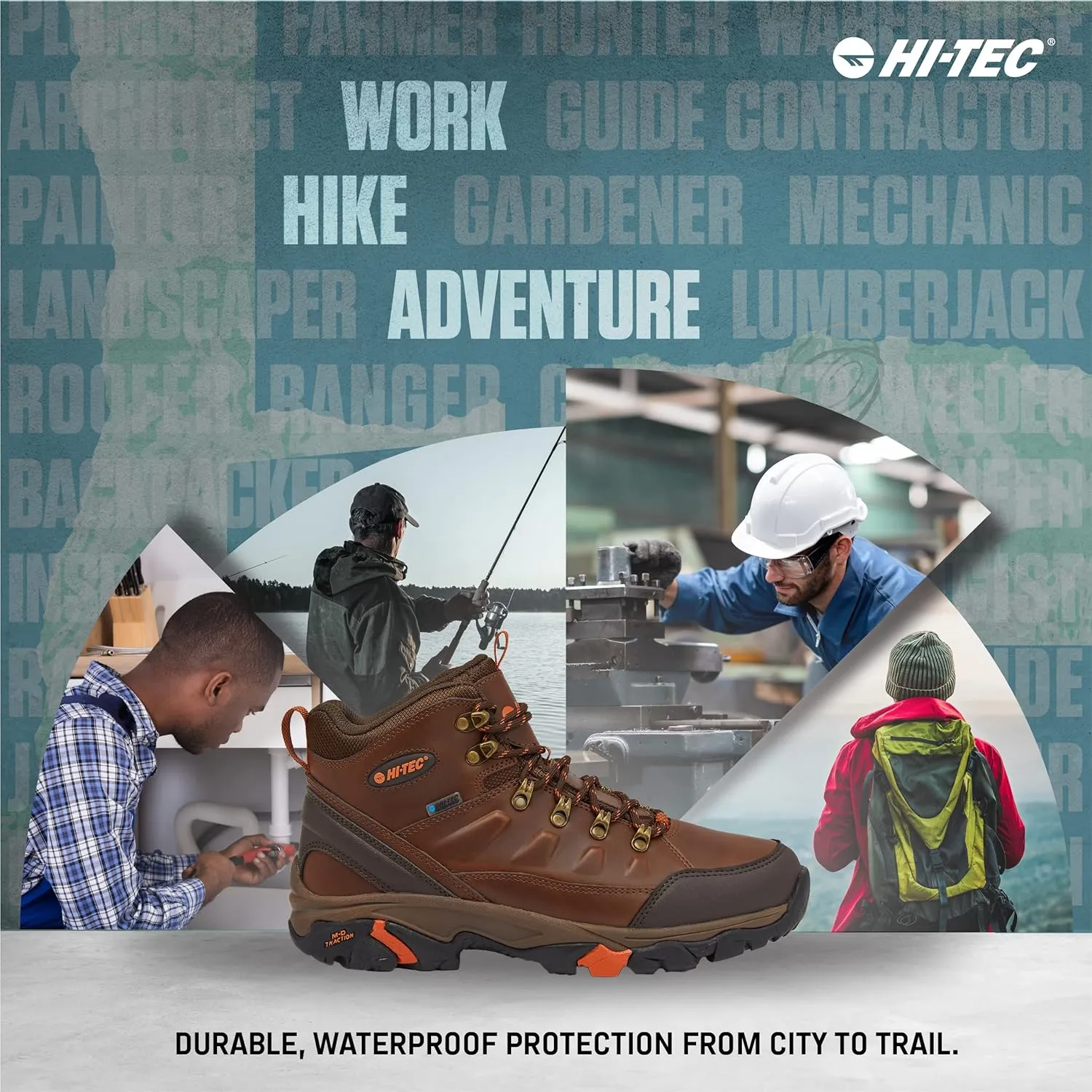 HI-TEC Acadia WP Leather Waterproof Men's Hiking Boots, Lightweight Breathable Backpacking and Trail Shoes