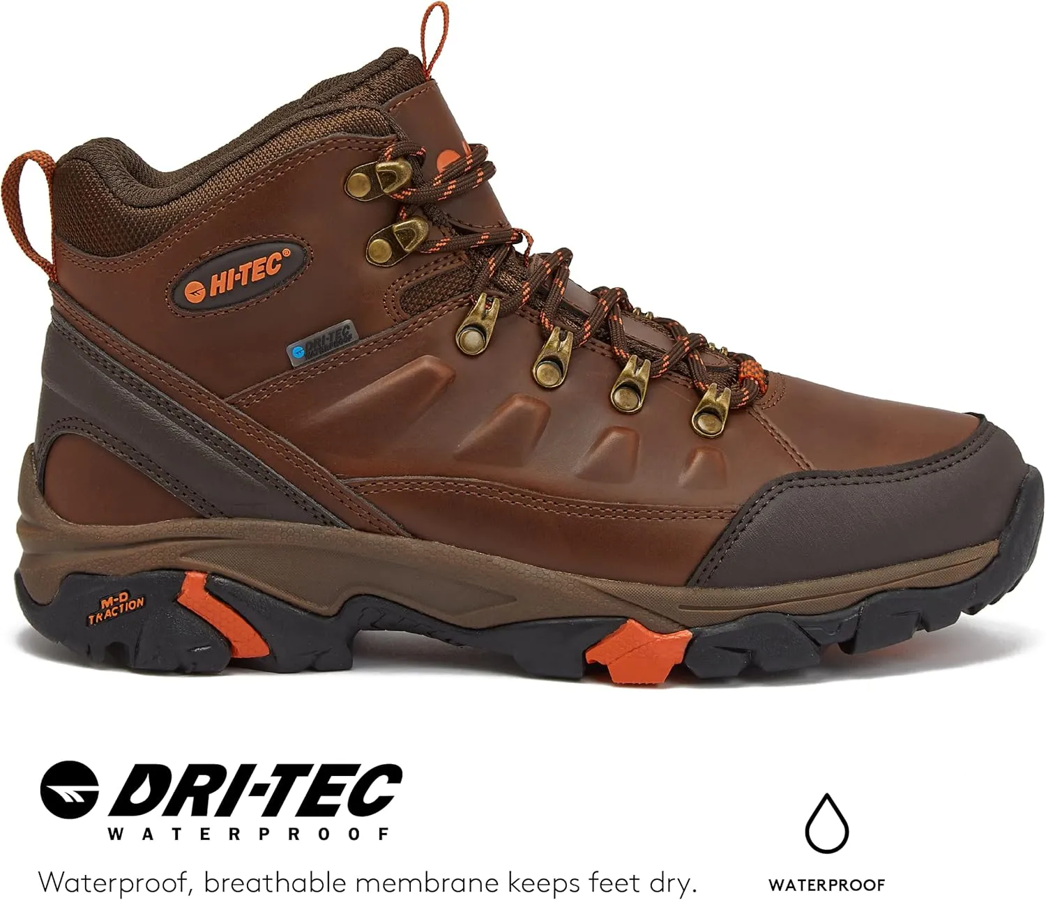HI-TEC Acadia WP Leather Waterproof Men's Hiking Boots, Lightweight Breathable Backpacking and Trail Shoes