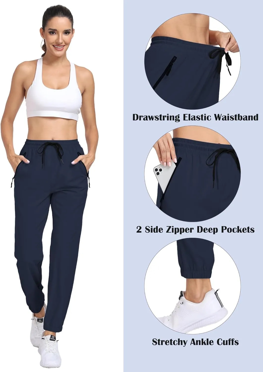 Hiking Pants Women Lightweight Joggers with Pockets Water Resistant Quick Dry Stretch Active for Travel Outdoor HH23019W
