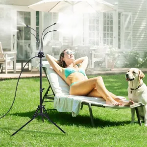 HIRALIY Adjustable Outdoor Misting System with 26FT Hose, Triangular Base Standing Misters for Outside Patio, Pool, BBQ, Garden & Tanning