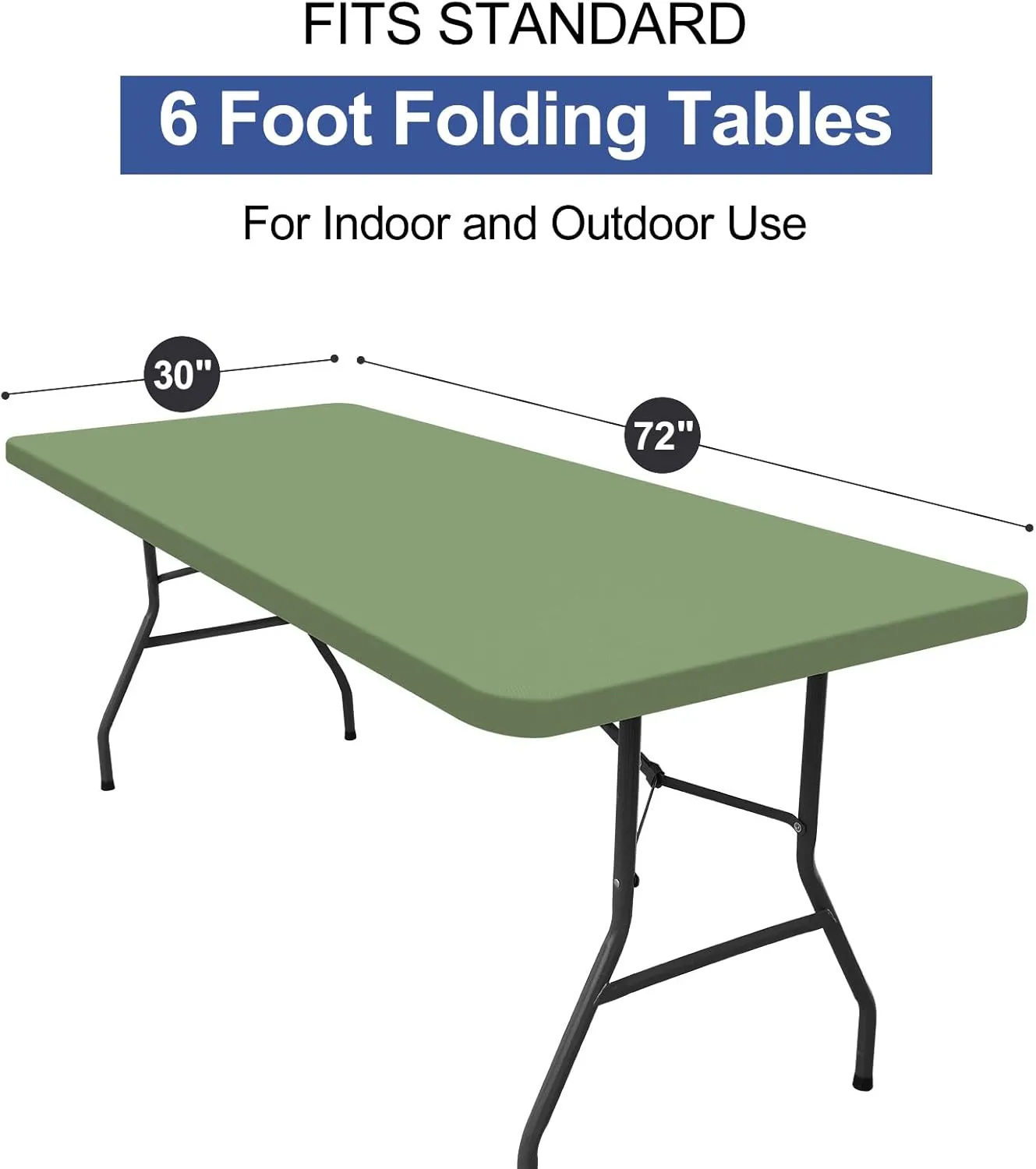 homing 2 Pack Rectangle Fully Waterproof Tablecloth, Elastic Fitted Fabric Table Cover for 6 Foot Tables, Washable Polyester Table Cloth for Picnic, Camping, Outdoor (Sage Green, 30" x 72")