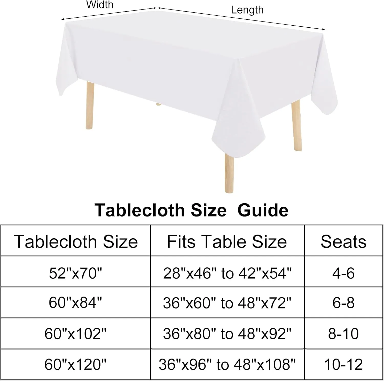 homing 2 Pack Rectangle Vinyl Tablecloth, Waterproof Spillproof Plastic Flannel Backed Table Cloth, Wipe Clean Table Cover for Dining, Buffet Parties and Camping (White, 60" x 102")