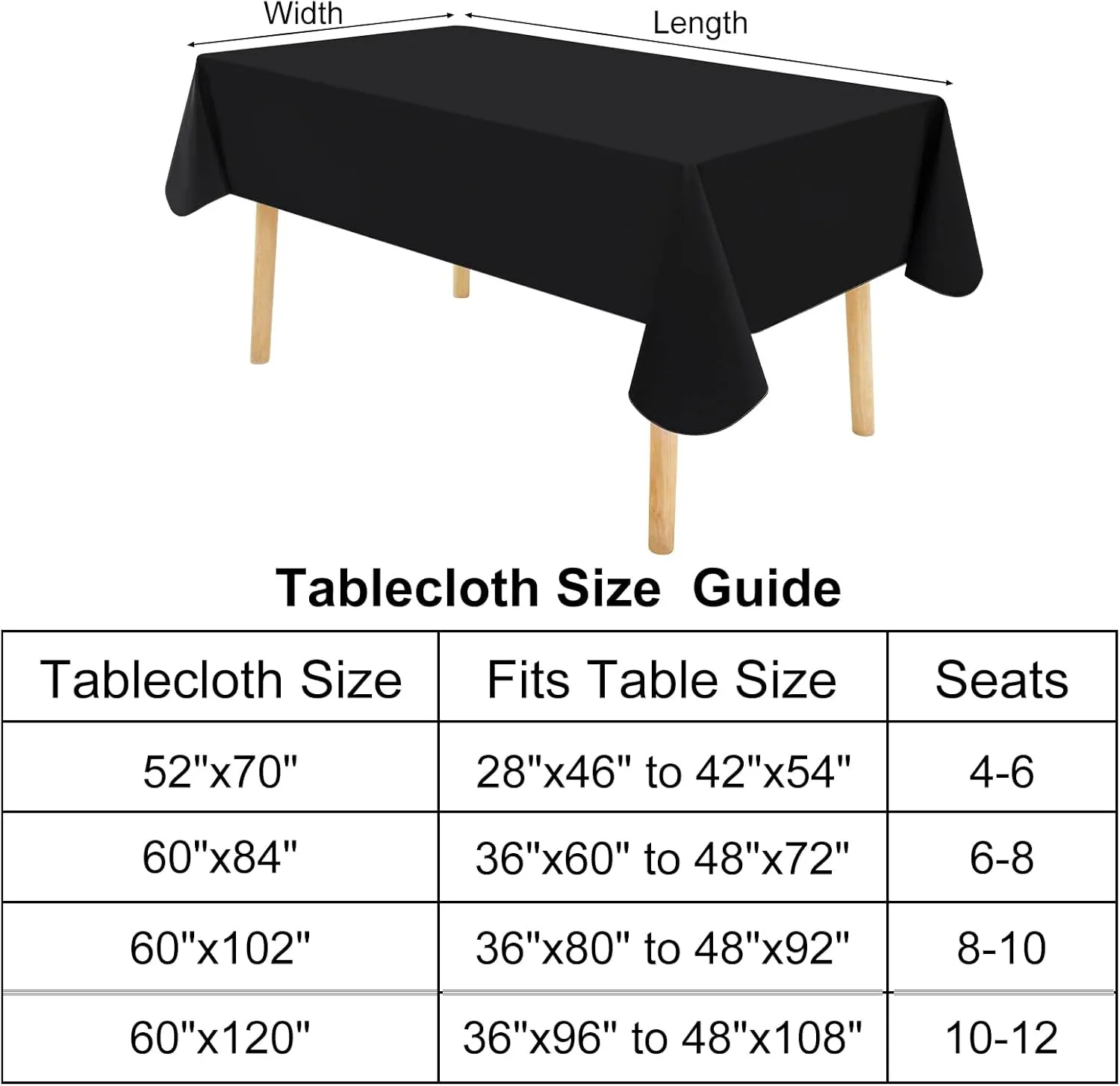 homing Rectangle Vinyl Tablecloth, Waterproof Spillproof Plastic Flannel Backed Table Cloth, Wipe Clean Table Cover for Dining Table, Buffet Parties and Camping (Black, 60" x 102")