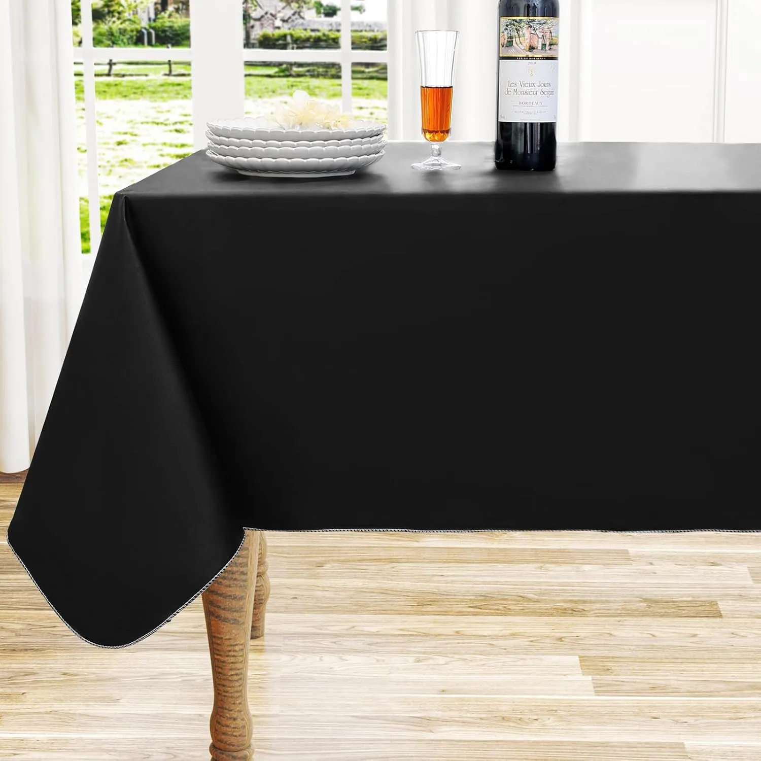 homing Rectangle Vinyl Tablecloth, Waterproof Spillproof Plastic Flannel Backed Table Cloth, Wipe Clean Table Cover for Dining Table, Buffet Parties and Camping (Black, 60" x 102")