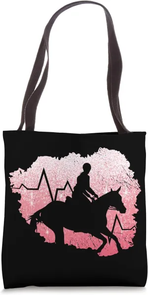 Horse Riding Retro Horse Lover Heartbeat Rider Girls Women Tote Bag