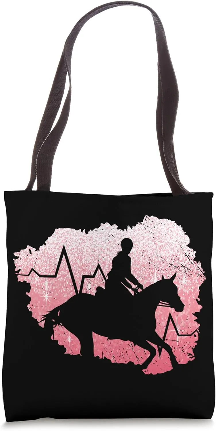 Horse Riding Retro Horse Lover Heartbeat Rider Girls Women Tote Bag