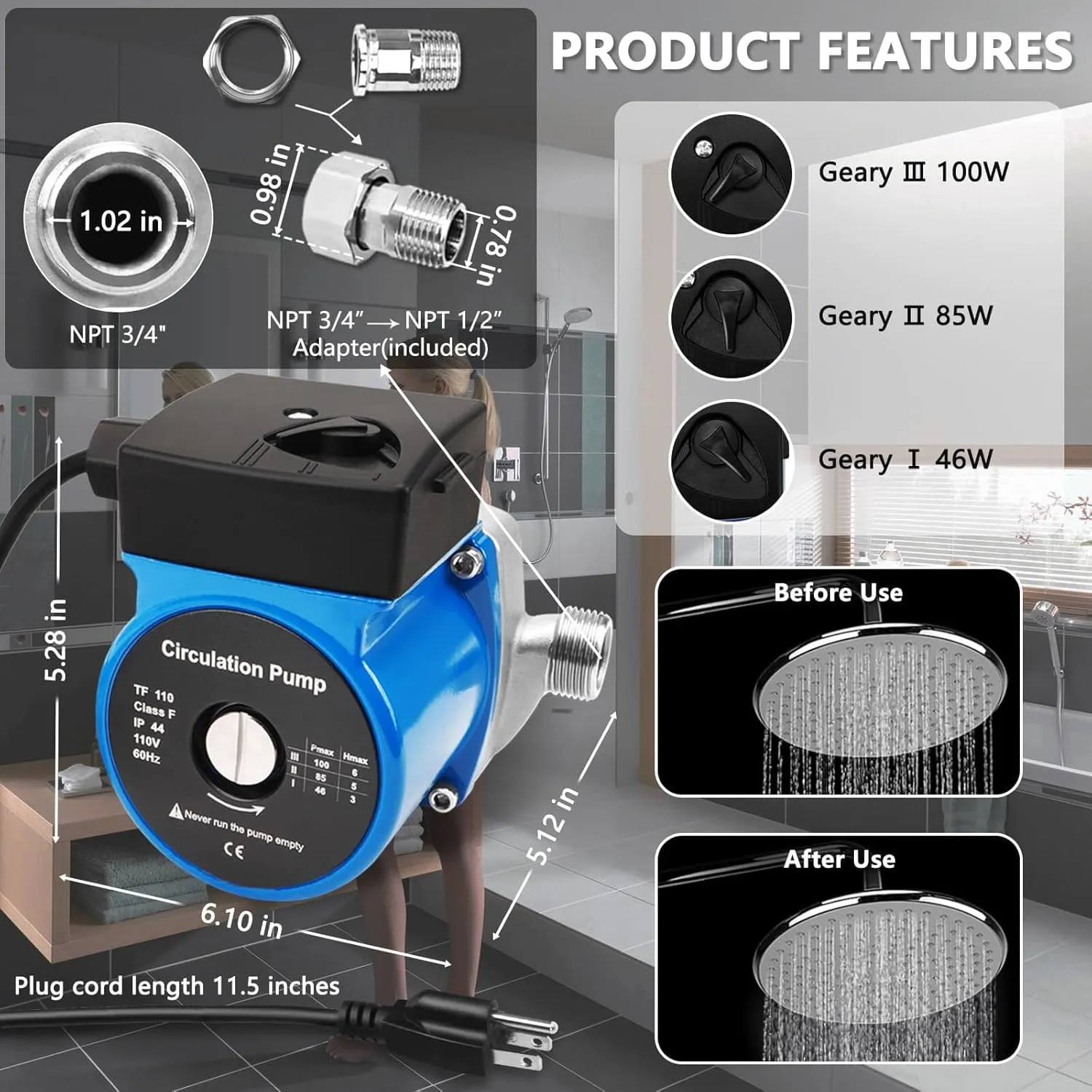 Hot Water Recirculating Pump Recirculation System & Sensor Valve 304 Stainless Steel Bybass Valve Kit for Tank Water Heaters, Instant Hot Water Directly Replace 595916, 0955805 0955800